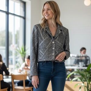 St. John jacket blazer sequin silver and grey